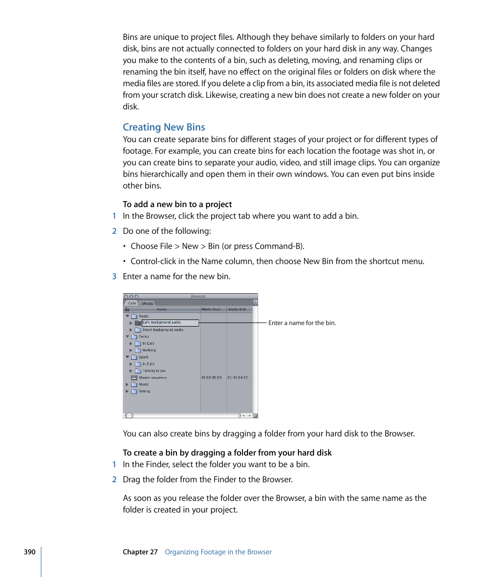 Creating new bins | Apple Final Cut Pro 7 User Manual | Page 390 / 1990