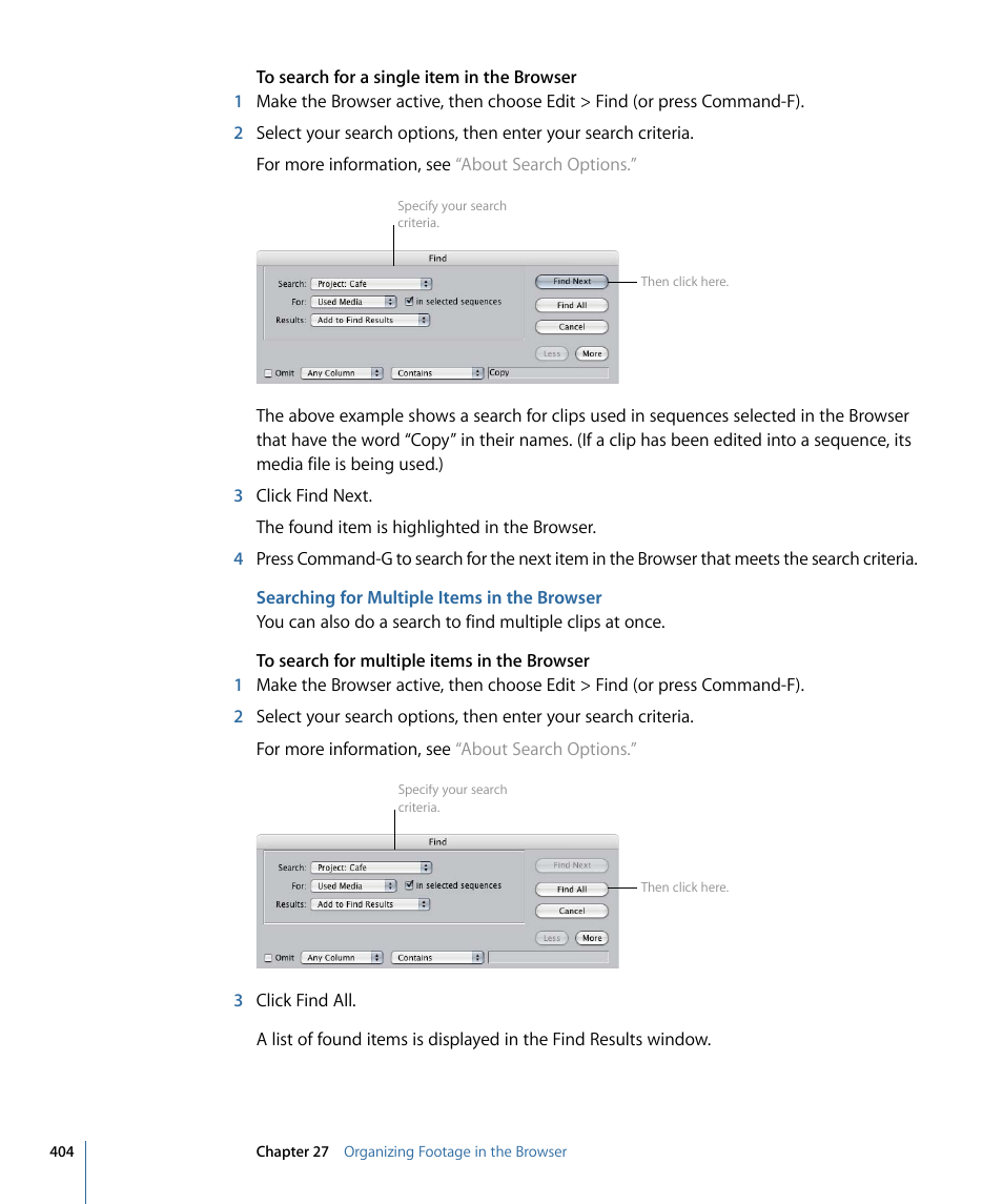 Searching for multiple items in the browser | Apple Final Cut Pro 7 User Manual | Page 404 / 1990