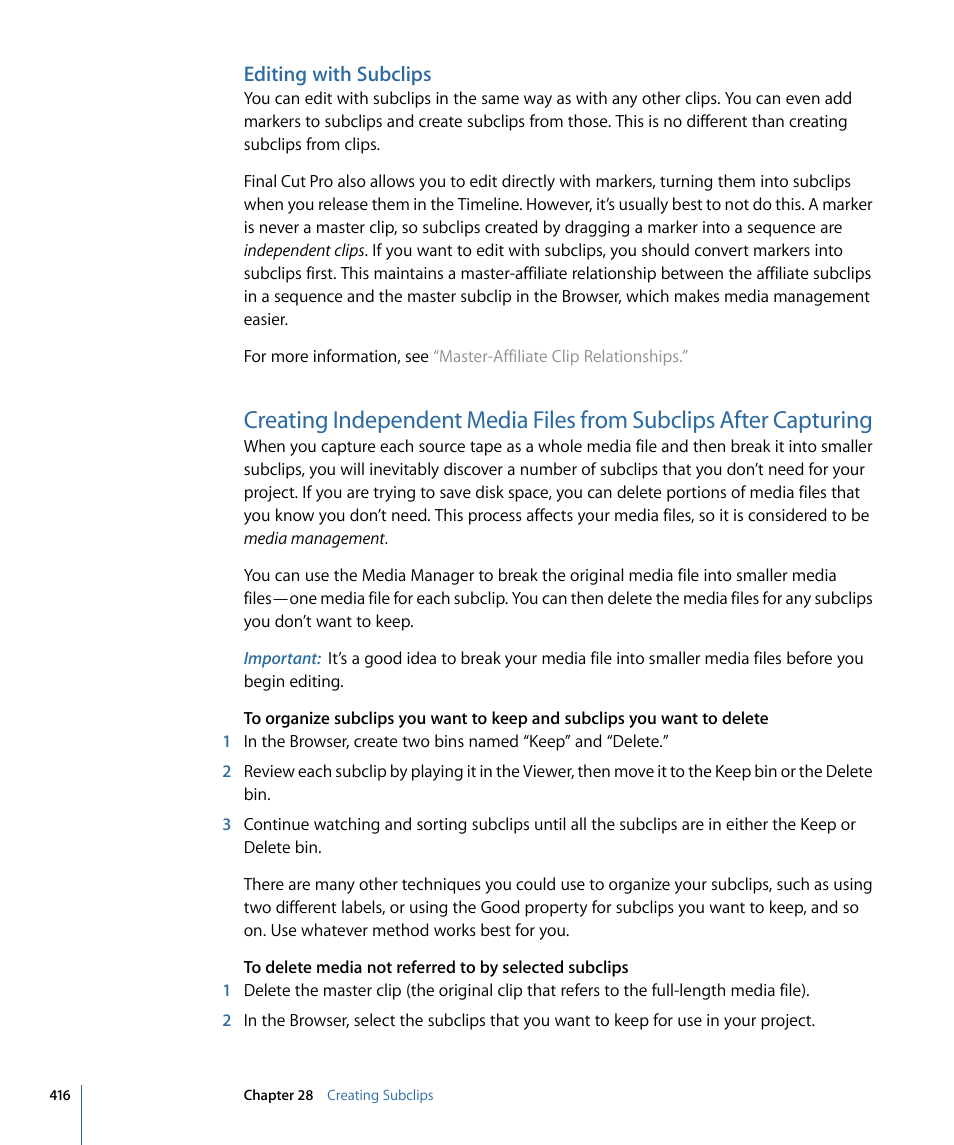 Editing with subclips | Apple Final Cut Pro 7 User Manual | Page 416 / 1990