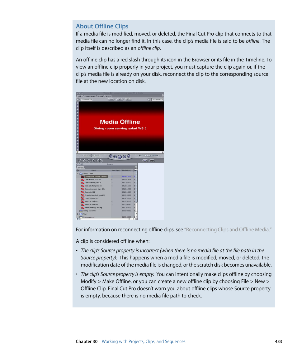 About offline clips | Apple Final Cut Pro 7 User Manual | Page 433 / 1990