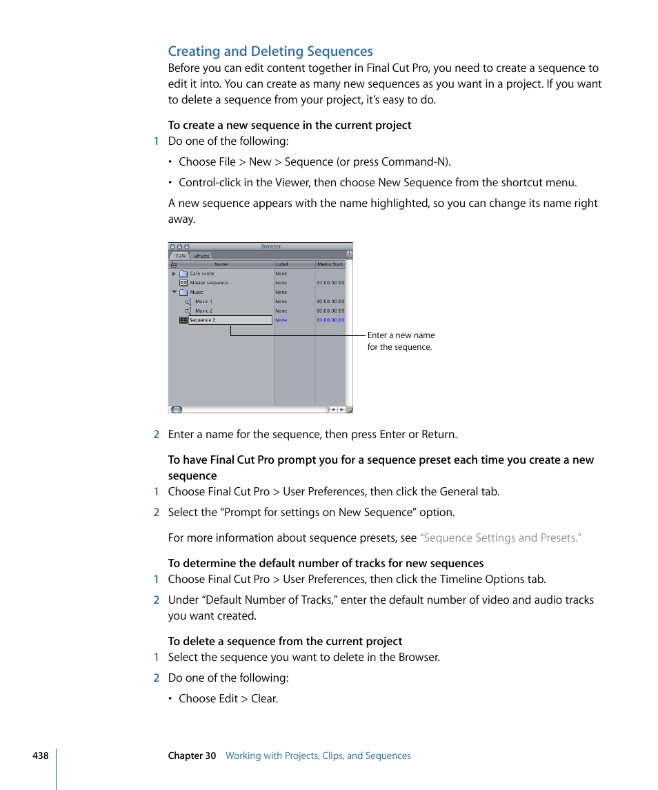 Creating and deleting sequences | Apple Final Cut Pro 7 User Manual | Page 438 / 1990