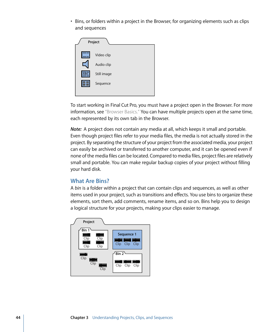 What are bins | Apple Final Cut Pro 7 User Manual | Page 44 / 1990
