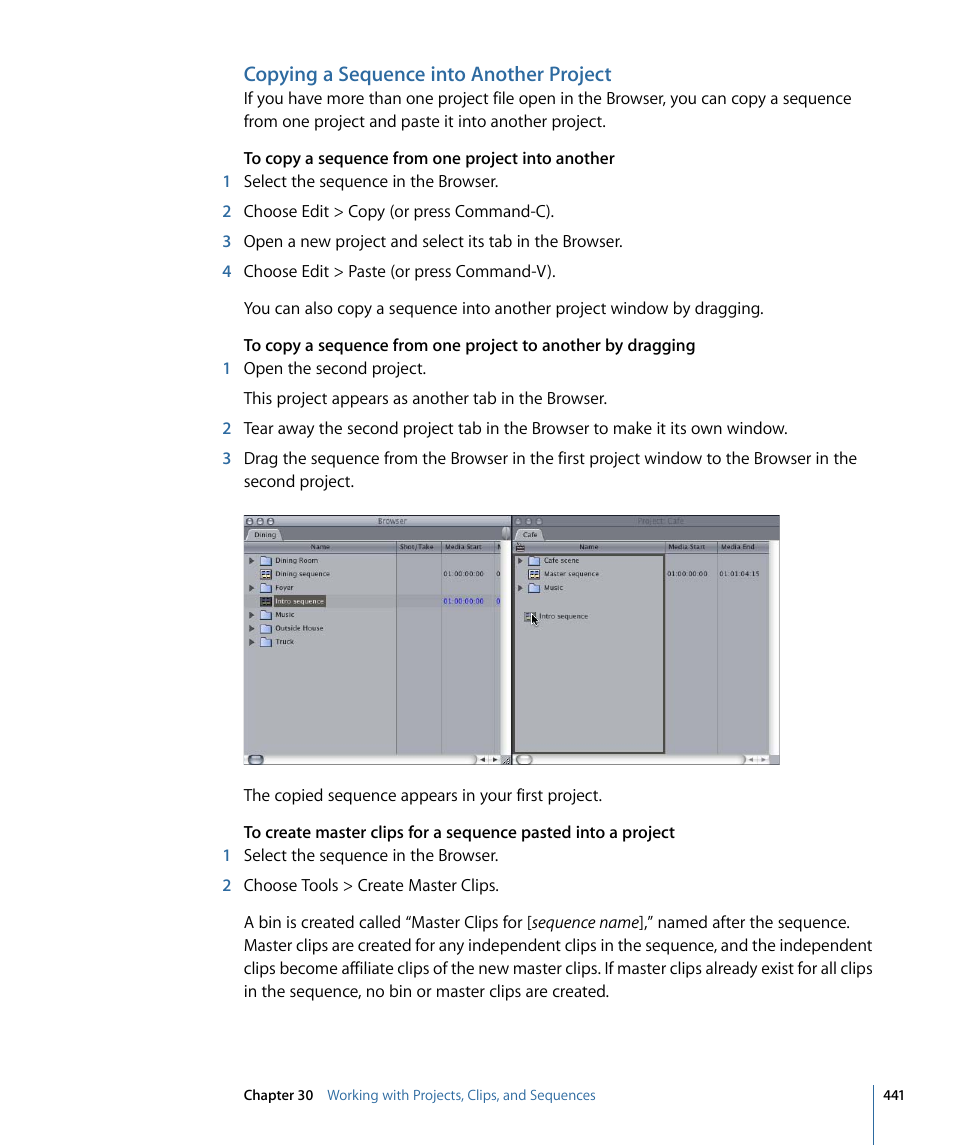 Copying a sequence into another project | Apple Final Cut Pro 7 User Manual | Page 441 / 1990