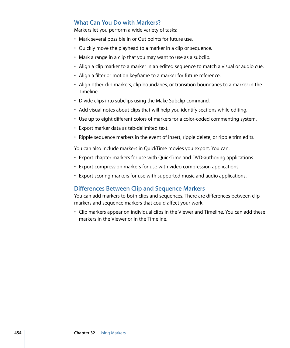 What can you do with markers, Differences between clip and sequence markers | Apple Final Cut Pro 7 User Manual | Page 454 / 1990