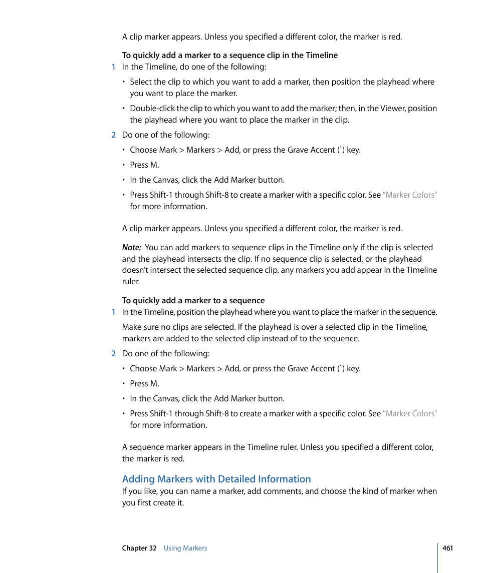 Adding markers with detailed information | Apple Final Cut Pro 7 User Manual | Page 461 / 1990