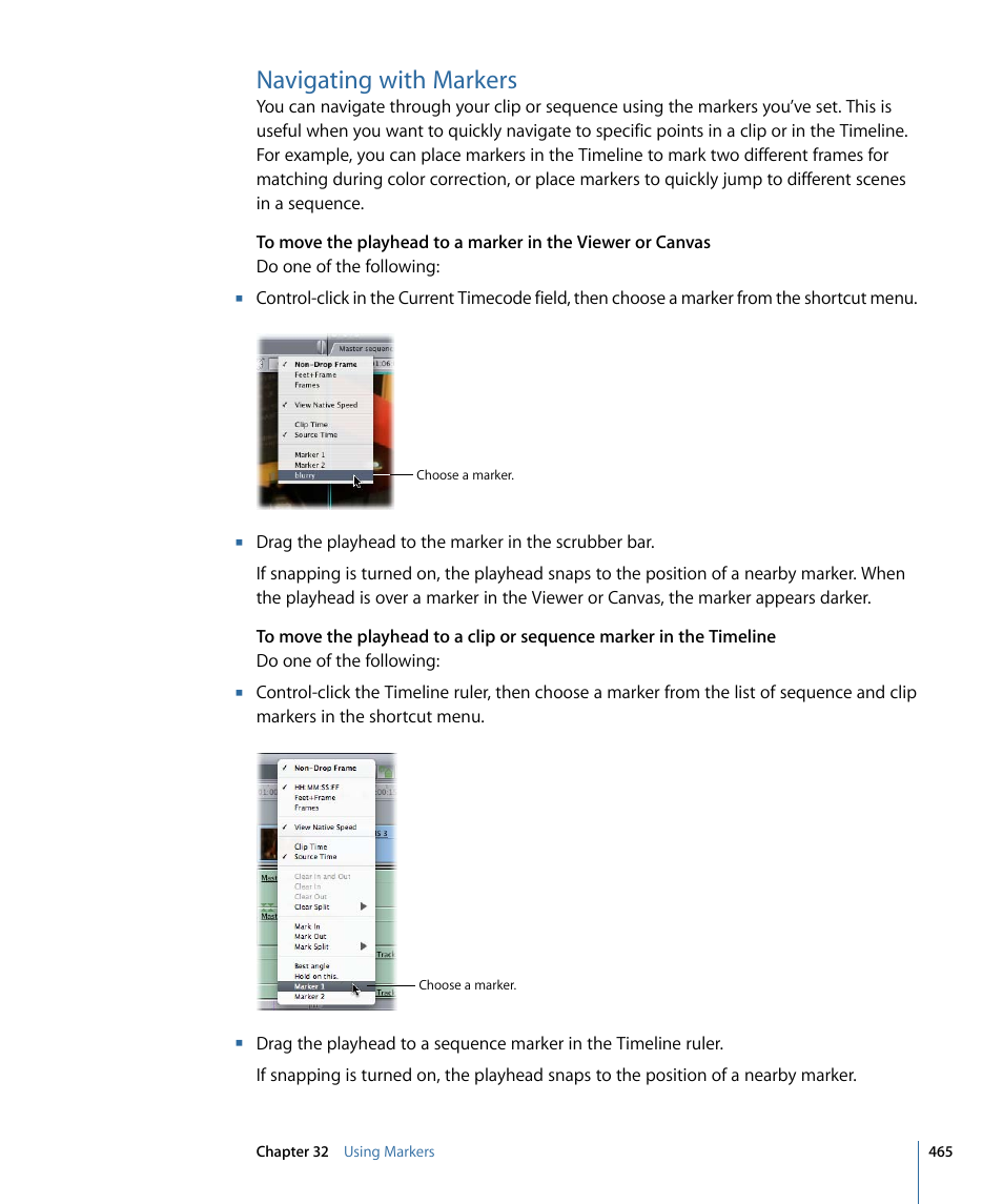 Navigating with markers | Apple Final Cut Pro 7 User Manual | Page 465 / 1990