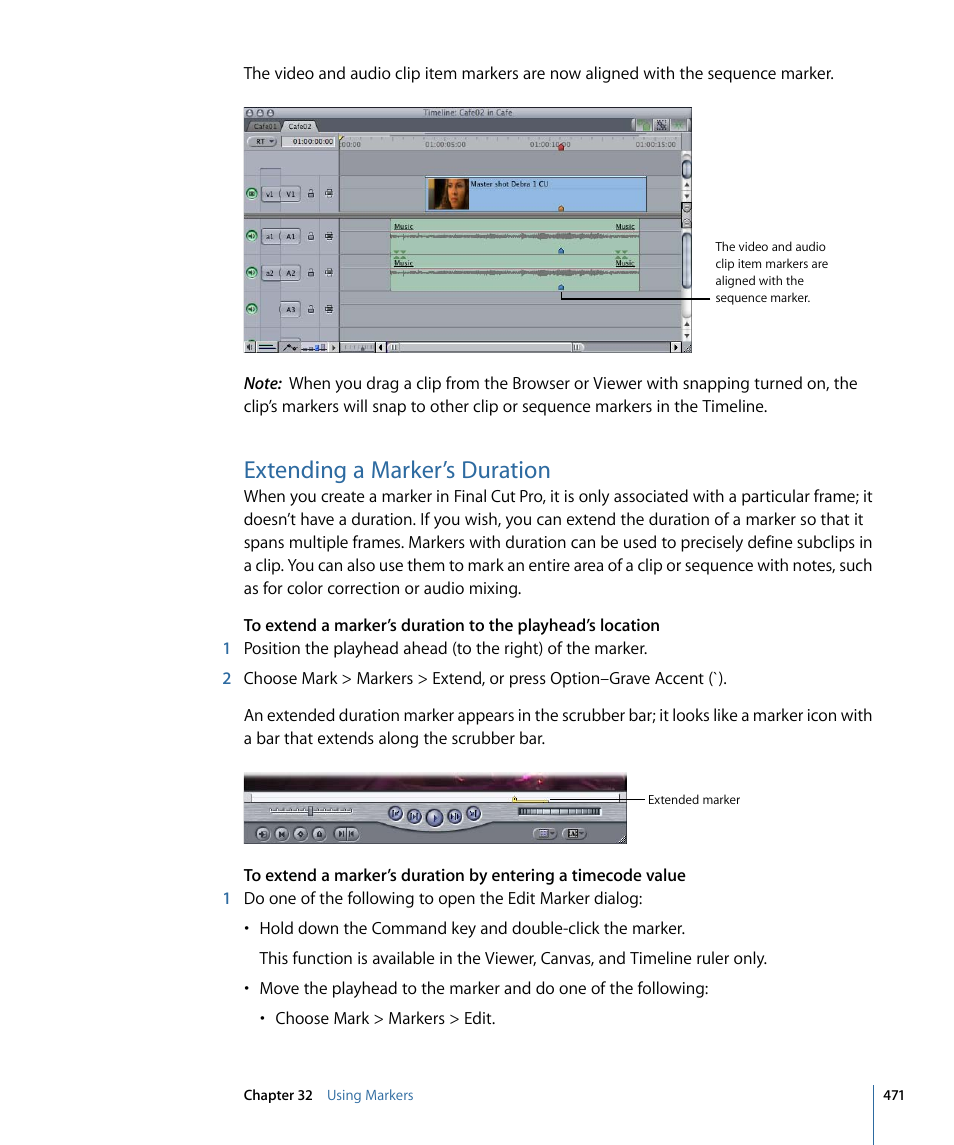 Extending a marker’s duration | Apple Final Cut Pro 7 User Manual | Page 471 / 1990