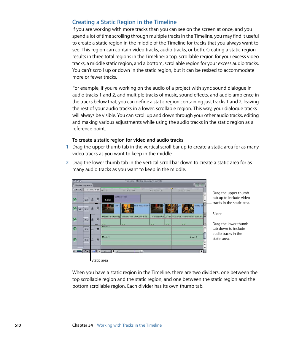 Creating a static region in the timeline | Apple Final Cut Pro 7 User Manual | Page 510 / 1990