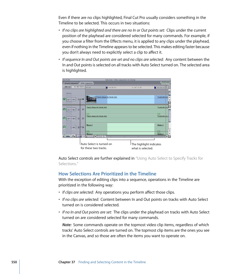 How selections are prioritized in the timeline | Apple Final Cut Pro 7 User Manual | Page 550 / 1990