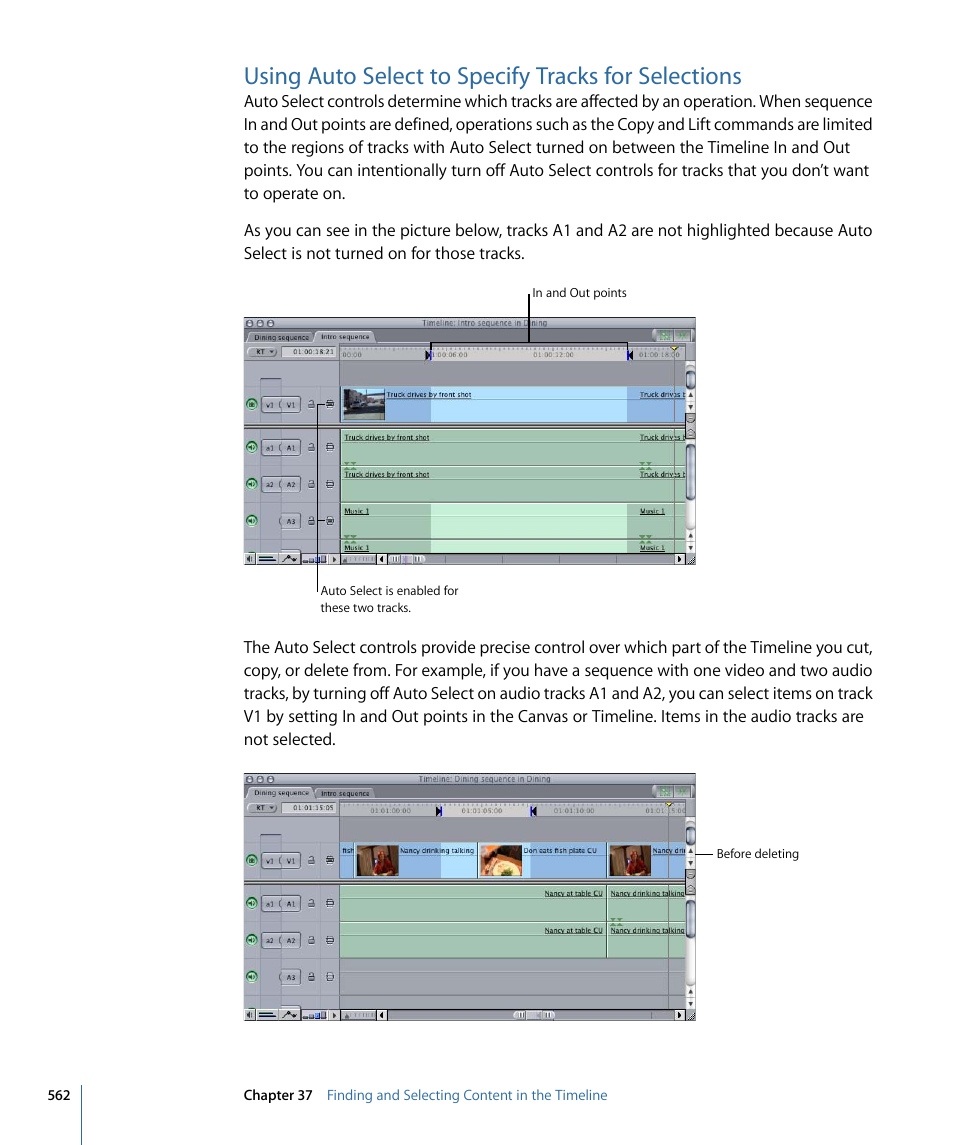 Using auto select to specify tracks for selections, Using auto select to specify, Tracks for selections | Apple Final Cut Pro 7 User Manual | Page 562 / 1990