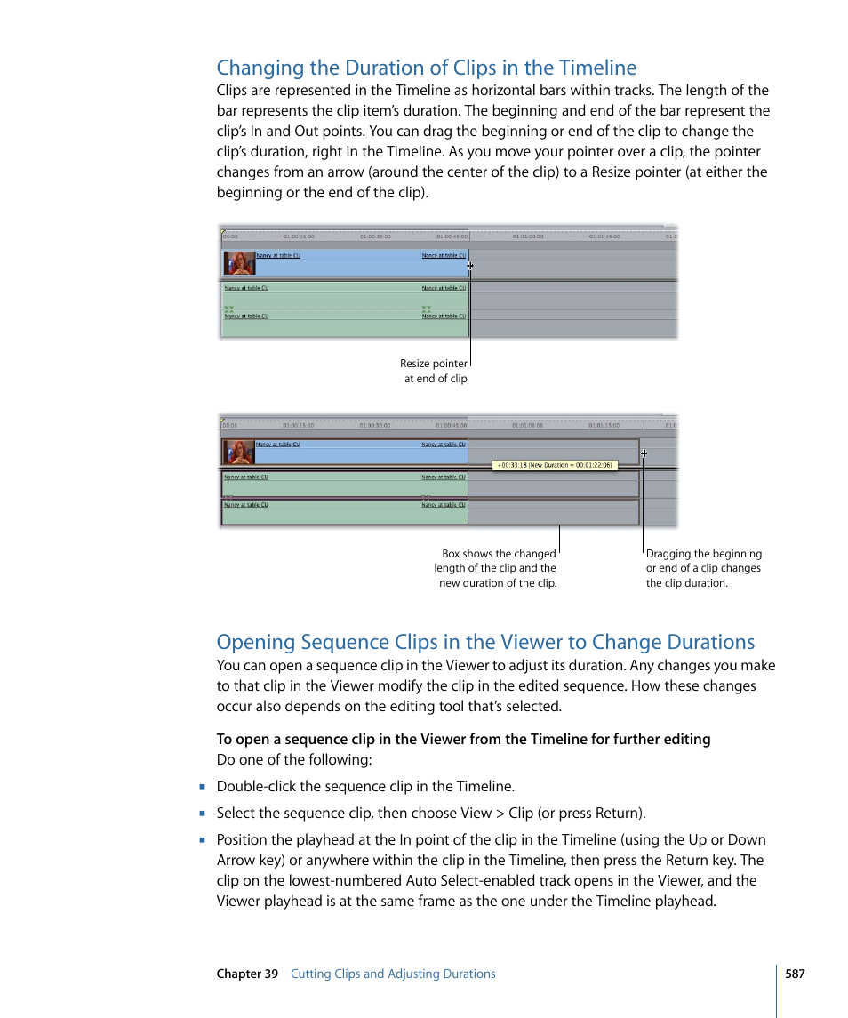 Changing the duration of clips in the timeline | Apple Final Cut Pro 7 User Manual | Page 587 / 1990