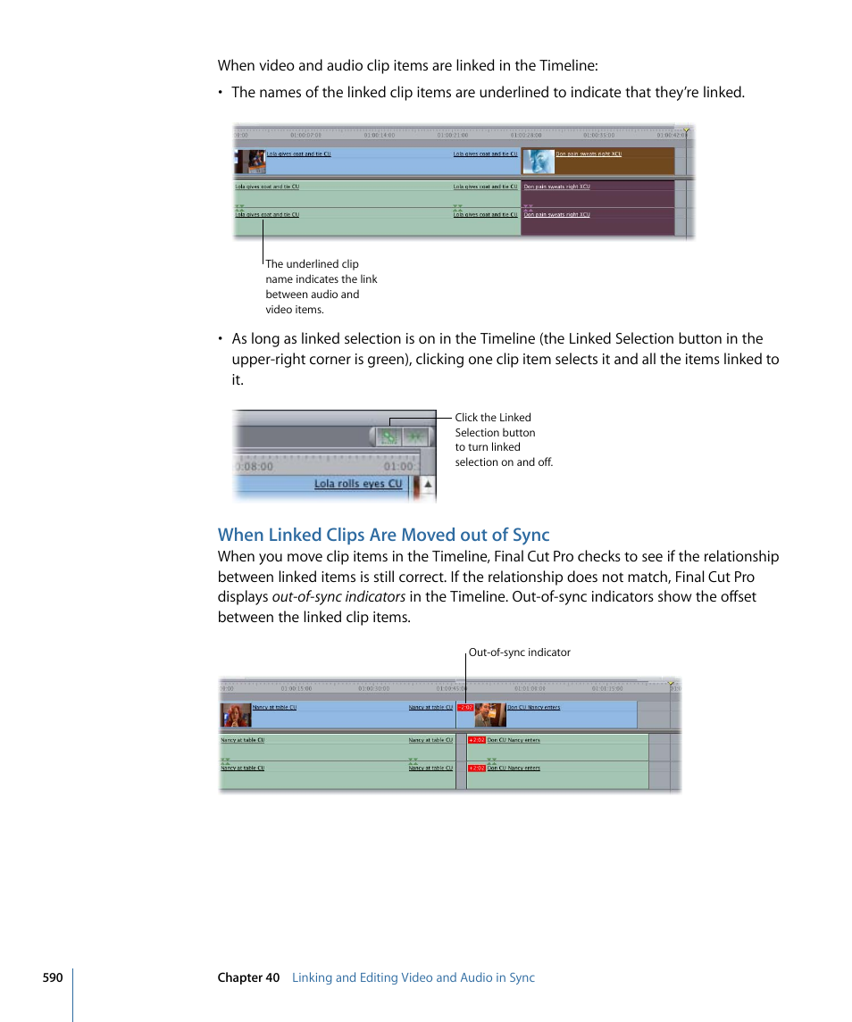 When linked clips are moved out of sync | Apple Final Cut Pro 7 User Manual | Page 590 / 1990