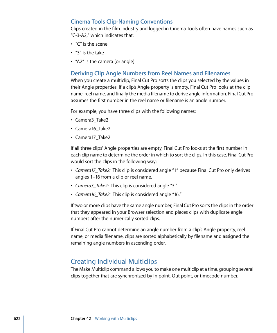 Cinema tools clip-naming conventions, Creating individual multiclips | Apple Final Cut Pro 7 User Manual | Page 622 / 1990