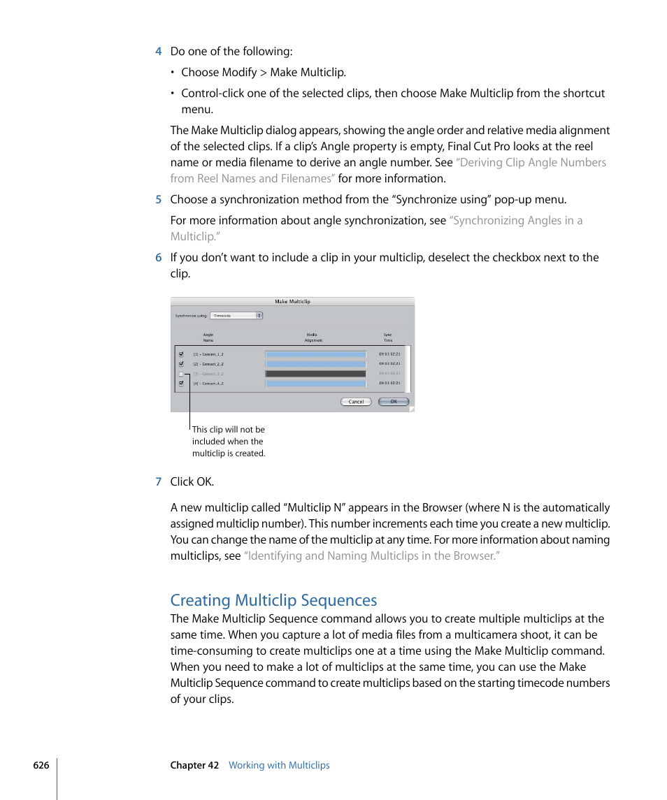 Creating multiclip sequences | Apple Final Cut Pro 7 User Manual | Page 626 / 1990