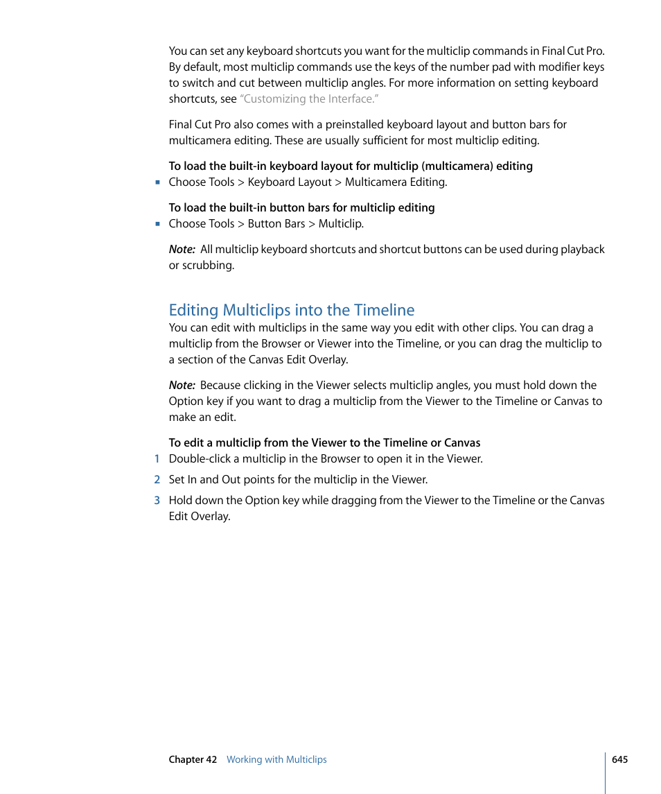 Editing multiclips into the timeline | Apple Final Cut Pro 7 User Manual | Page 645 / 1990