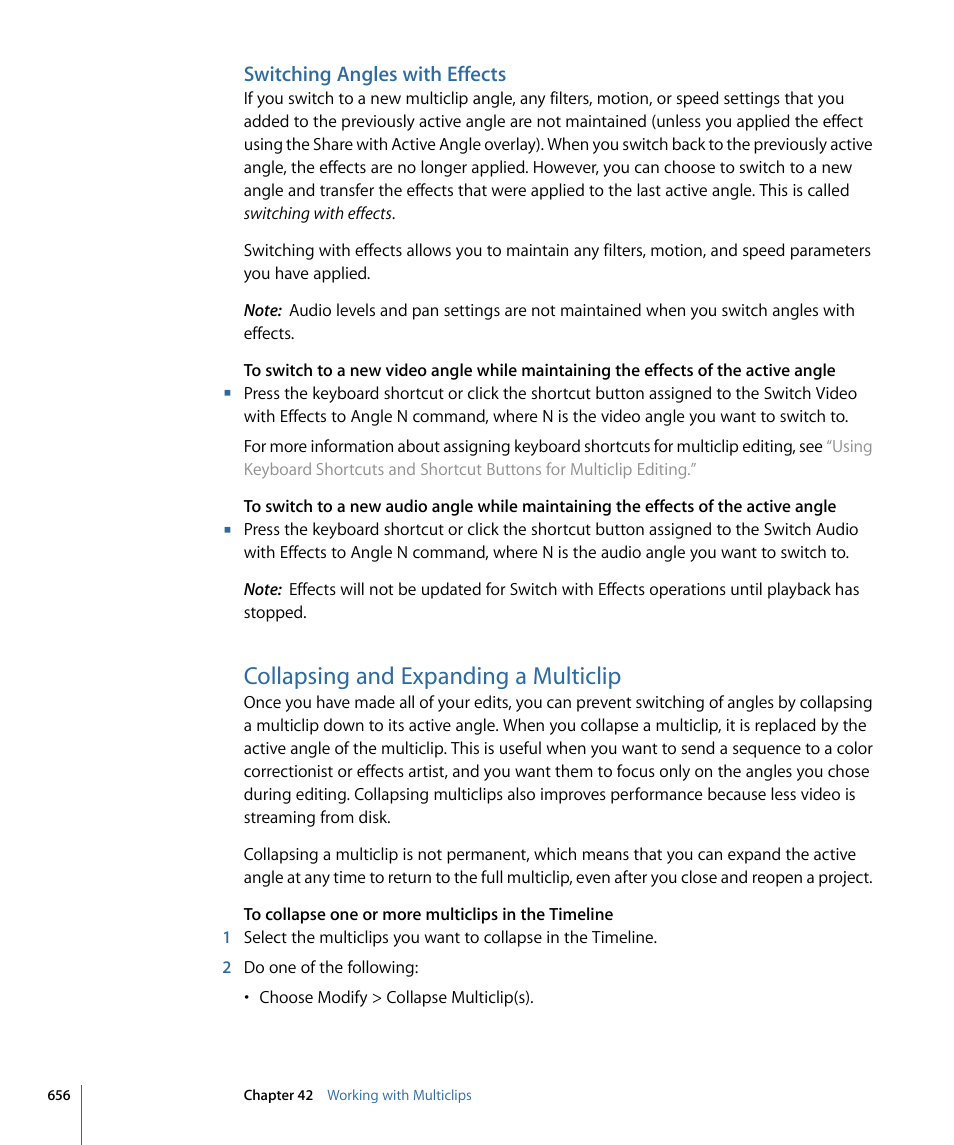 Switching angles with effects, Collapsing and expanding a multiclip, Collapsing and | Expanding a multiclip | Apple Final Cut Pro 7 User Manual | Page 656 / 1990