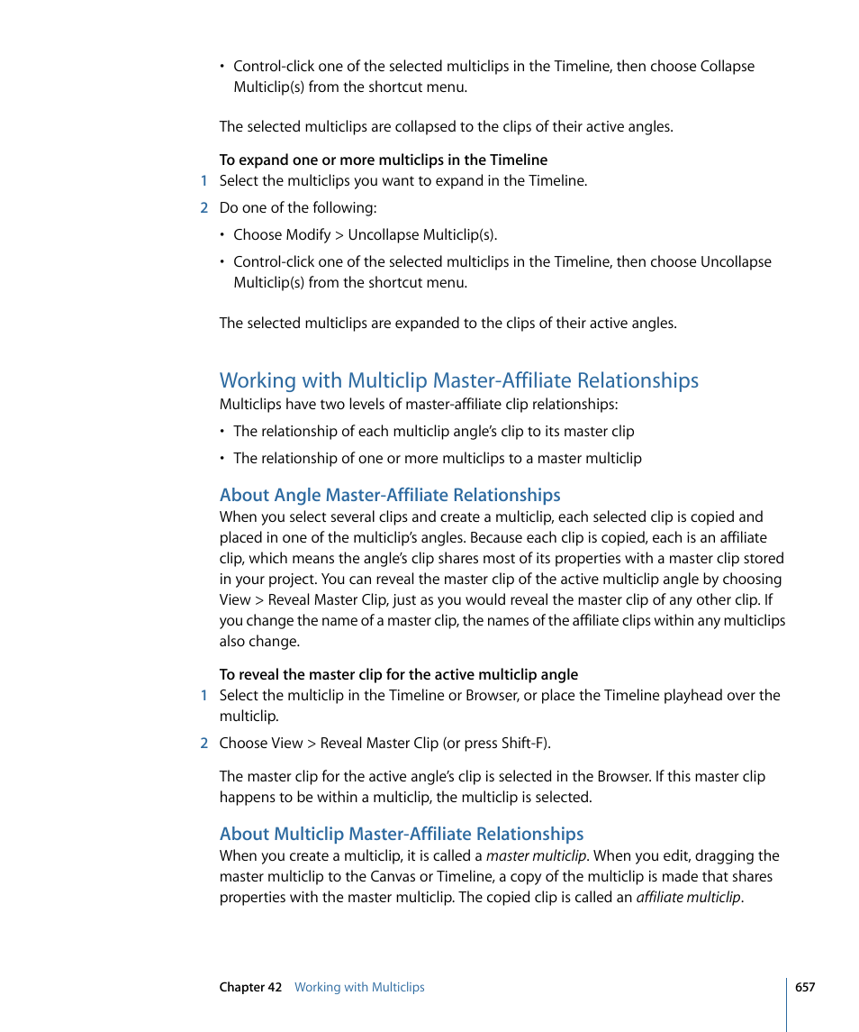 About angle master-affiliate relationships, About multiclip master-affiliate relationships | Apple Final Cut Pro 7 User Manual | Page 657 / 1990