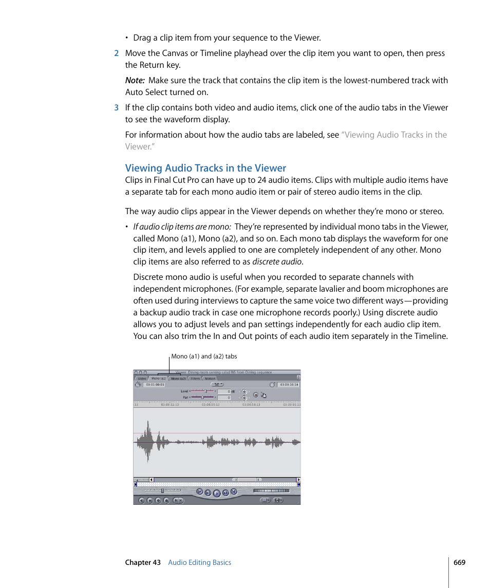 Viewing audio tracks in the viewer | Apple Final Cut Pro 7 User Manual | Page 669 / 1990