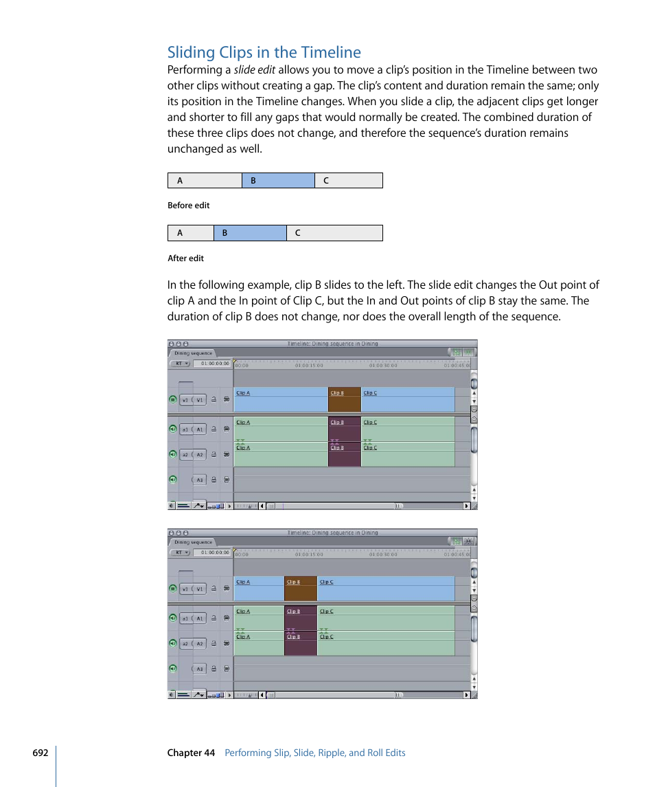 Sliding clips in the timeline | Apple Final Cut Pro 7 User Manual | Page 692 / 1990