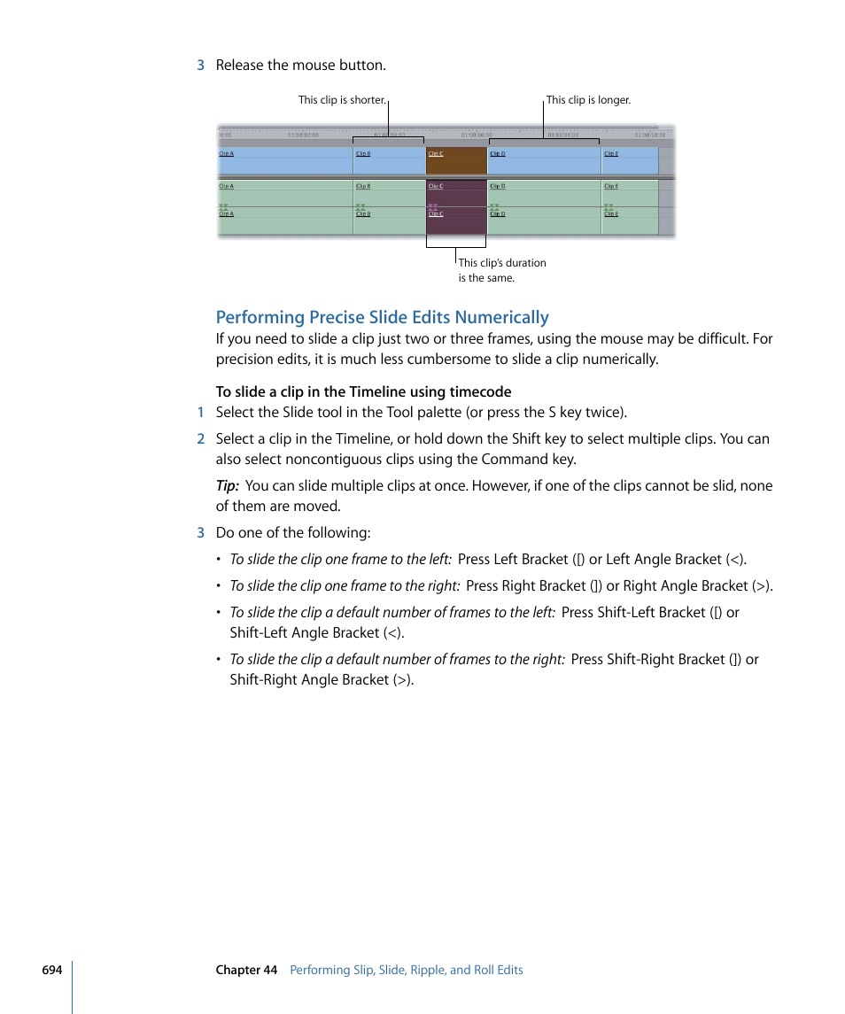 Performing precise slide edits numerically | Apple Final Cut Pro 7 User Manual | Page 694 / 1990