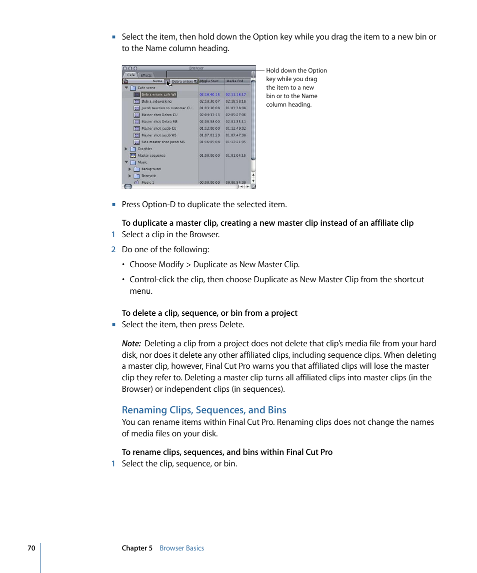 Renaming clips, sequences, and bins | Apple Final Cut Pro 7 User Manual | Page 70 / 1990