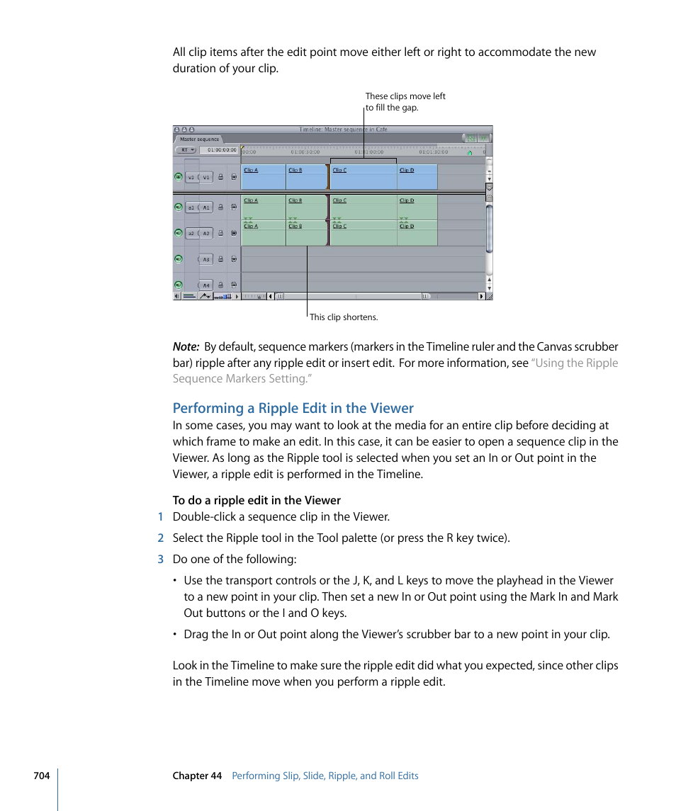 Performing a ripple edit in the viewer | Apple Final Cut Pro 7 User Manual | Page 704 / 1990