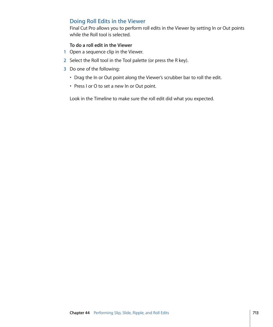 Doing roll edits in the viewer | Apple Final Cut Pro 7 User Manual | Page 713 / 1990