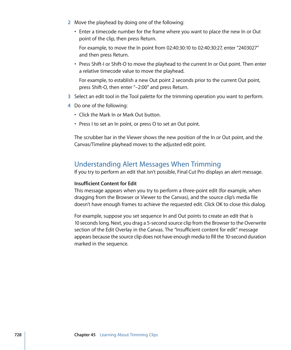 Understanding alert messages when trimming | Apple Final Cut Pro 7 User Manual | Page 728 / 1990