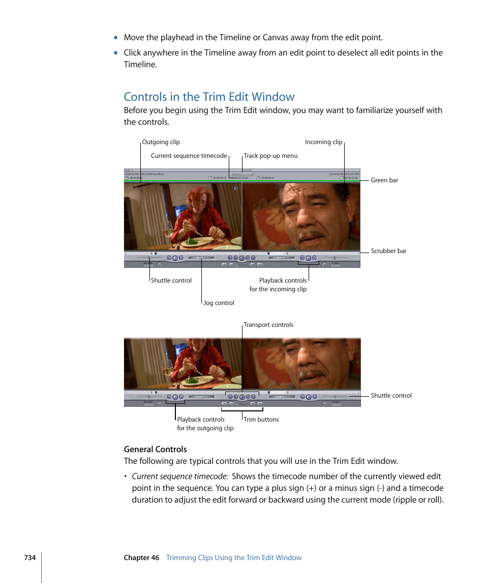 Controls in the trim edit window | Apple Final Cut Pro 7 User Manual | Page 734 / 1990