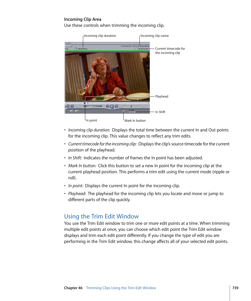 Using the trim edit window | Apple Final Cut Pro 7 User Manual | Page 739 / 1990