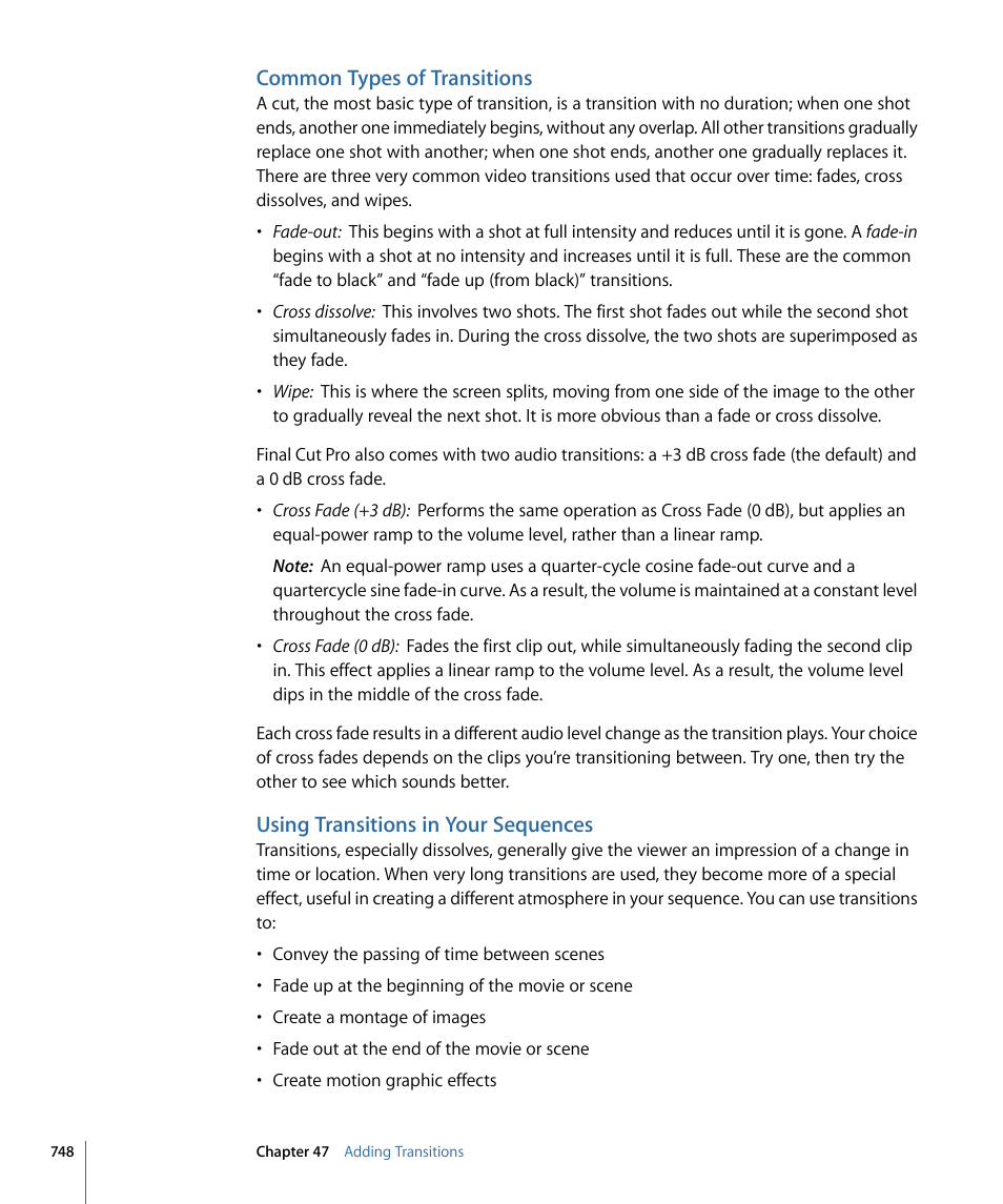 Common types of transitions, Using transitions in your sequences | Apple Final Cut Pro 7 User Manual | Page 748 / 1990