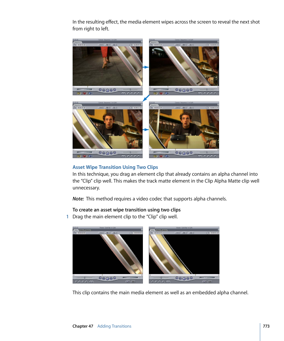 Asset wipe transition using two clips | Apple Final Cut Pro 7 User Manual | Page 773 / 1990