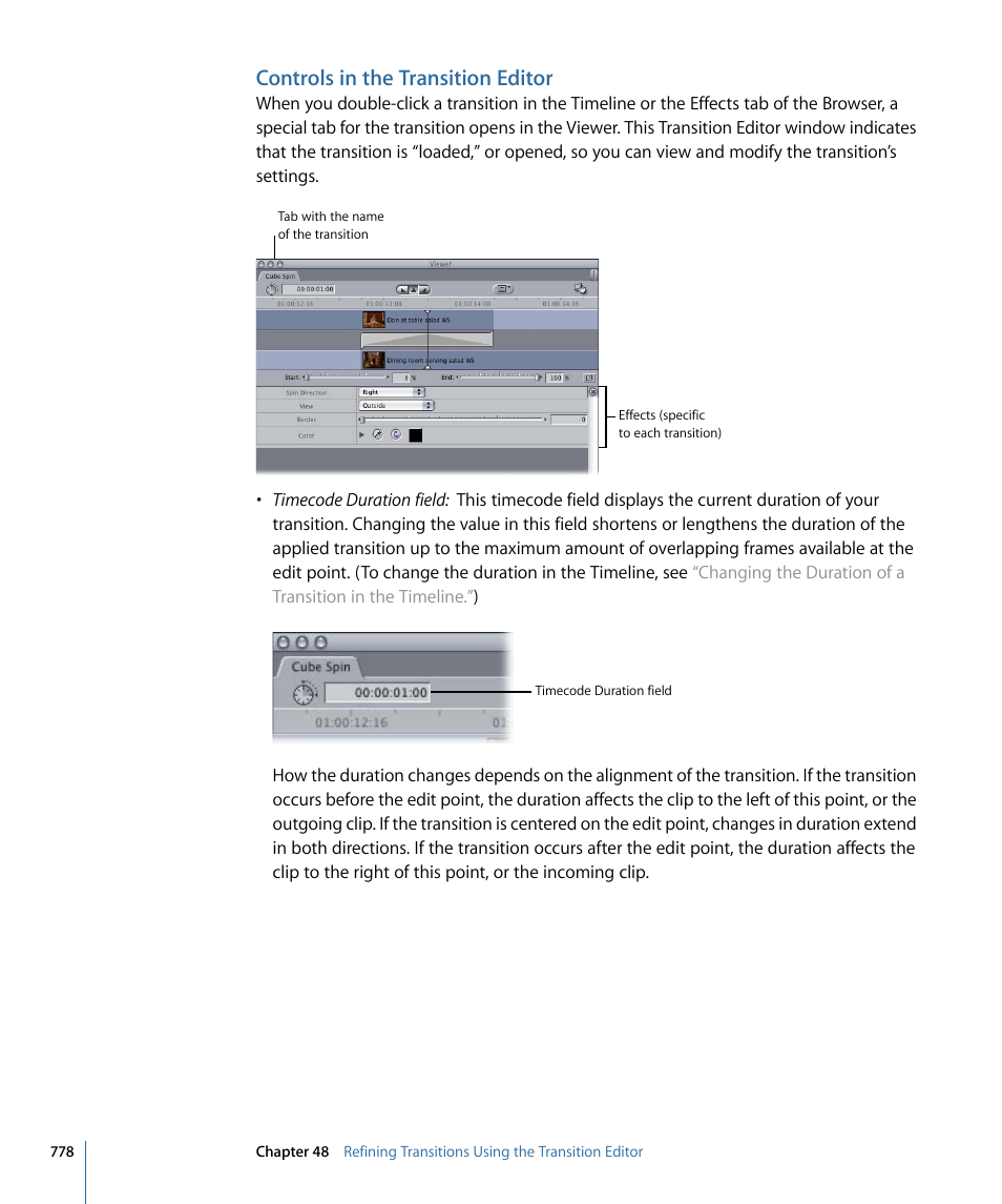 Controls in the transition editor | Apple Final Cut Pro 7 User Manual | Page 778 / 1990