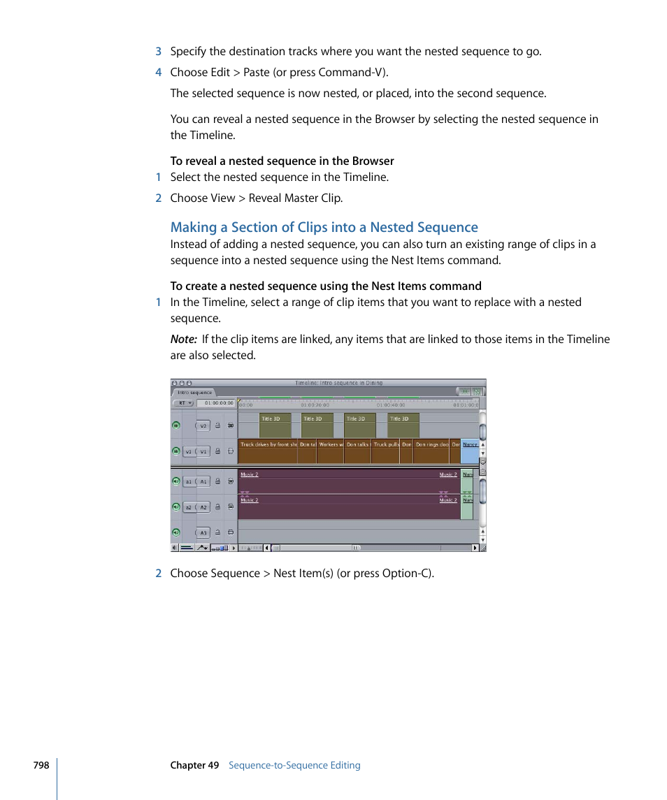 Making a section of clips into a nested sequence | Apple Final Cut Pro 7 User Manual | Page 798 / 1990