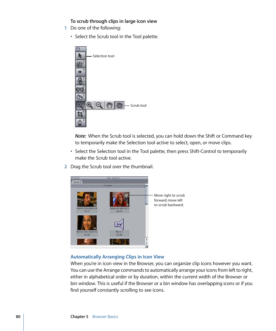 Automatically arranging clips in icon view | Apple Final Cut Pro 7 User Manual | Page 80 / 1990