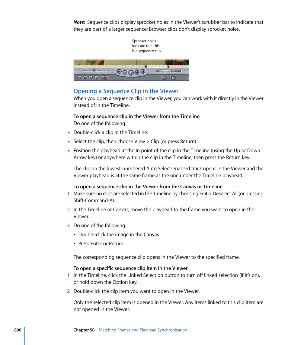 Opening a sequence clip in the viewer | Apple Final Cut Pro 7 User Manual | Page 806 / 1990