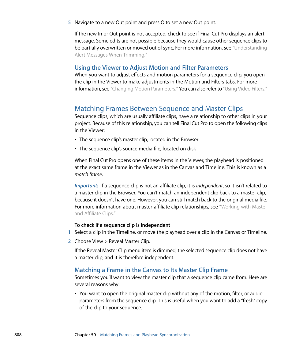 Matching frames between sequence and master clips | Apple Final Cut Pro 7 User Manual | Page 808 / 1990