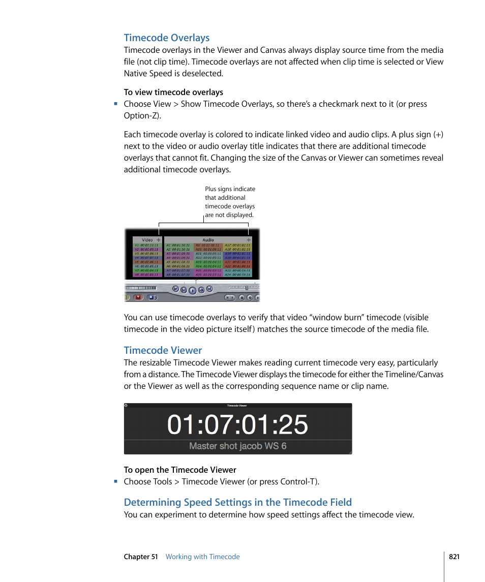 Timecode overlays, Timecode viewer, Determining speed settings in the timecode field | Apple Final Cut Pro 7 User Manual | Page 821 / 1990