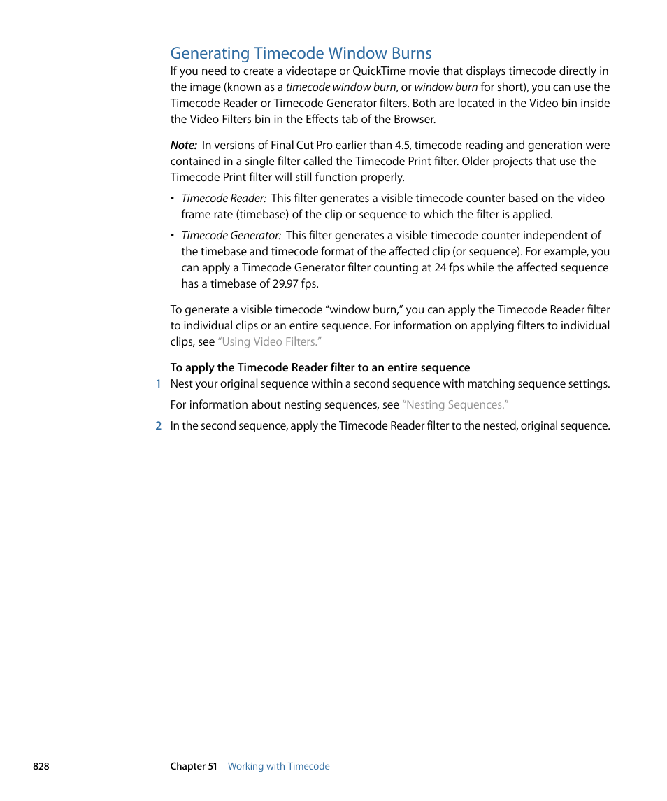 Generating timecode window burns | Apple Final Cut Pro 7 User Manual | Page 828 / 1990