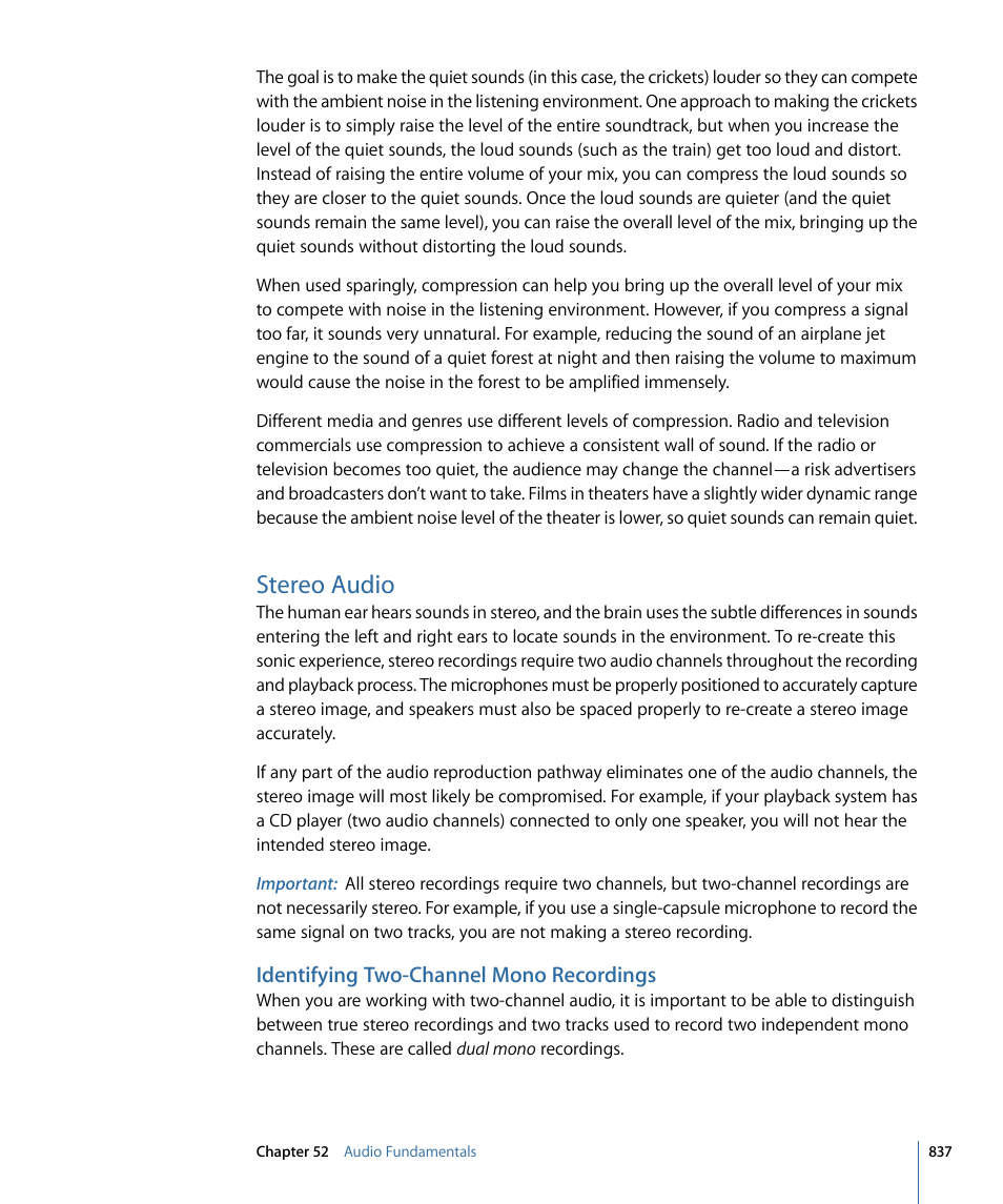 Stereo audio, Identifying two-channel mono recordings | Apple Final Cut Pro 7 User Manual | Page 837 / 1990