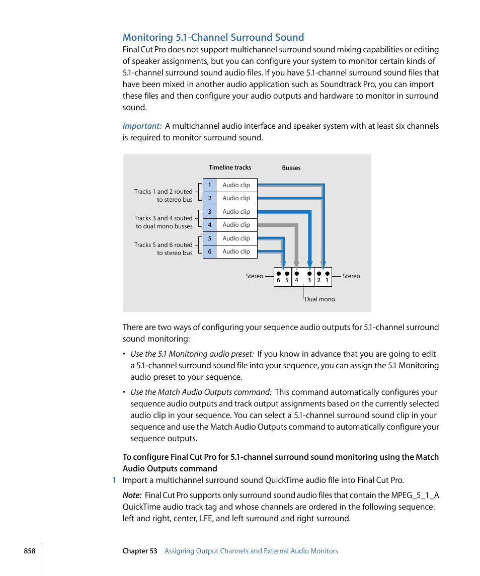 Monitoring 5.1-channel surround sound | Apple Final Cut Pro 7 User Manual | Page 858 / 1990