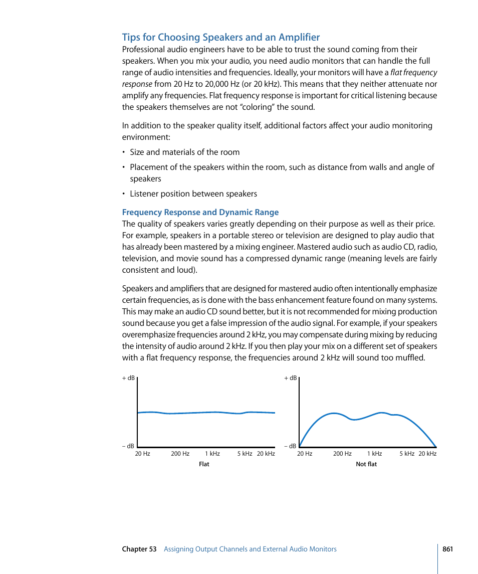 Tips for choosing speakers and an amplifier, Frequency response and dynamic range | Apple Final Cut Pro 7 User Manual | Page 861 / 1990