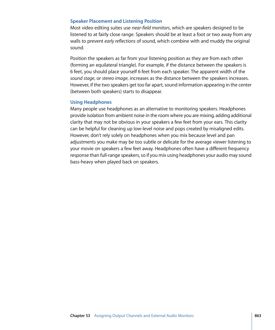 Speaker placement and listening position, Using headphones | Apple Final Cut Pro 7 User Manual | Page 863 / 1990
