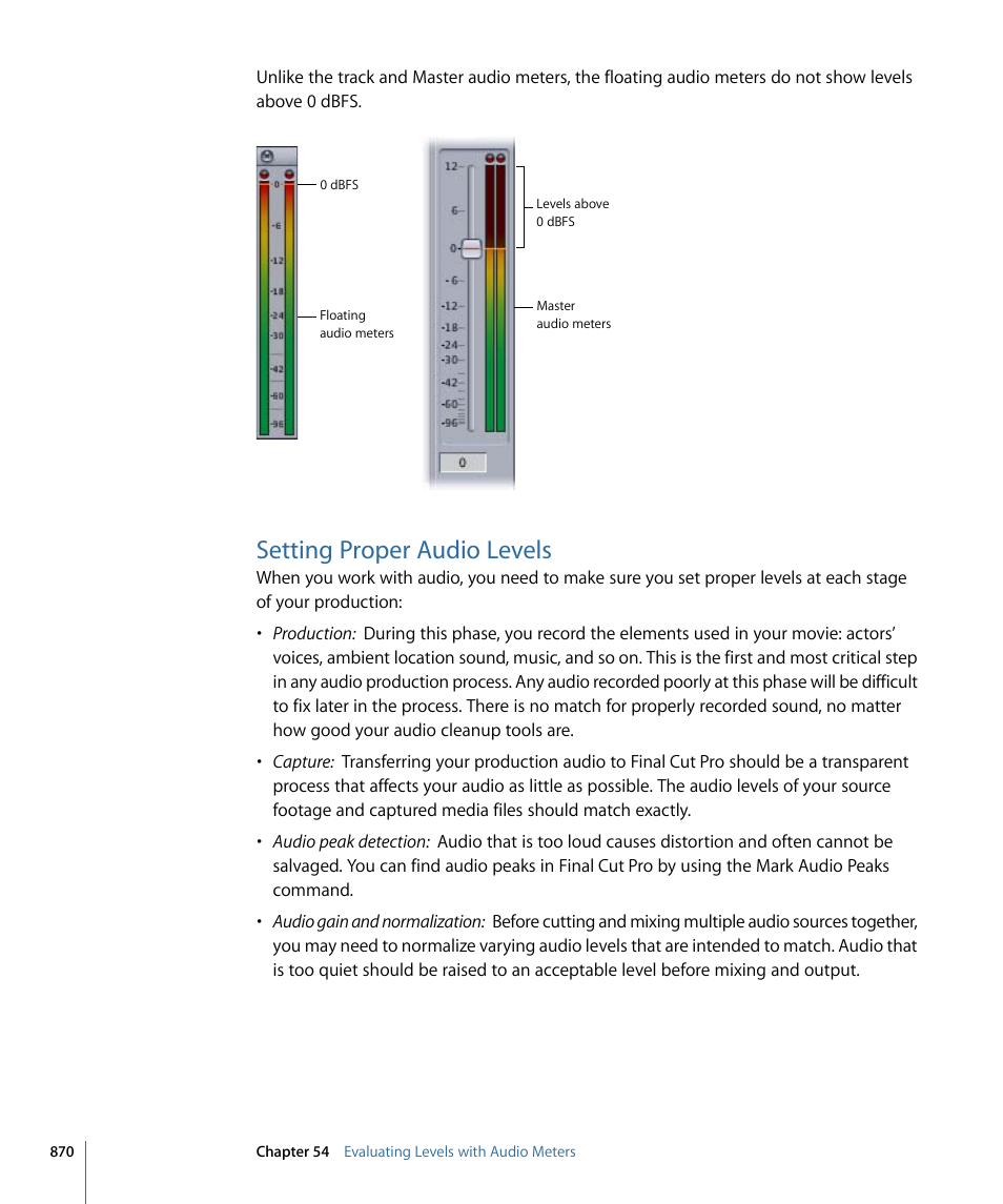 Setting proper audio levels | Apple Final Cut Pro 7 User Manual | Page 870 / 1990