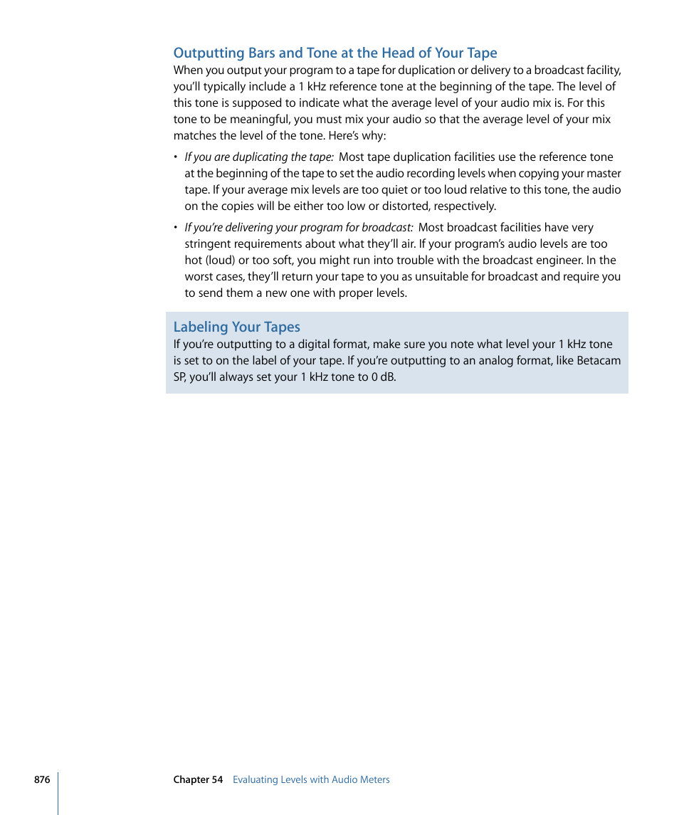 Outputting bars and tone at the head of your tape, Labeling your tapes | Apple Final Cut Pro 7 User Manual | Page 876 / 1990