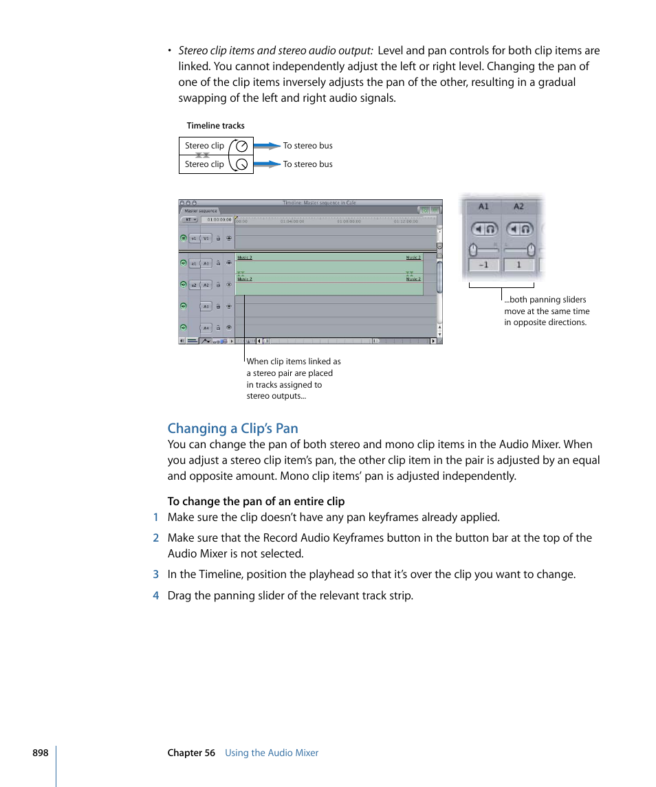 Changing a clip’s pan | Apple Final Cut Pro 7 User Manual | Page 898 / 1990