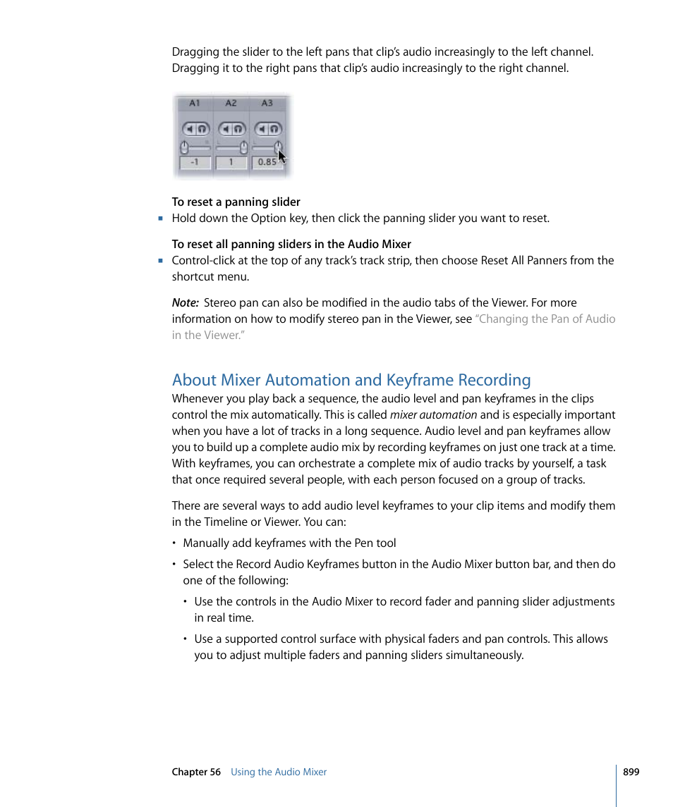 About mixer automation and keyframe recording | Apple Final Cut Pro 7 User Manual | Page 899 / 1990