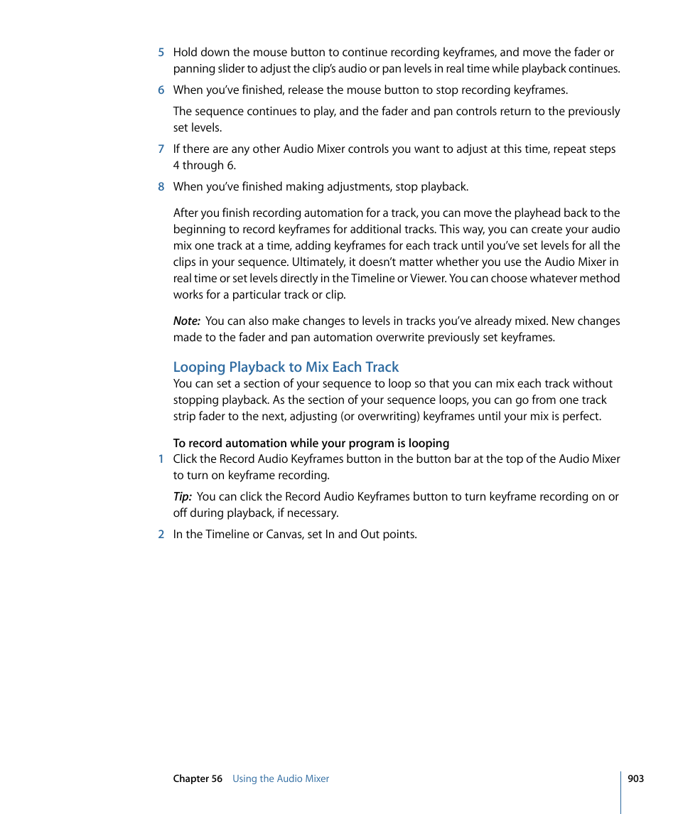 Looping playback to mix each track | Apple Final Cut Pro 7 User Manual | Page 903 / 1990