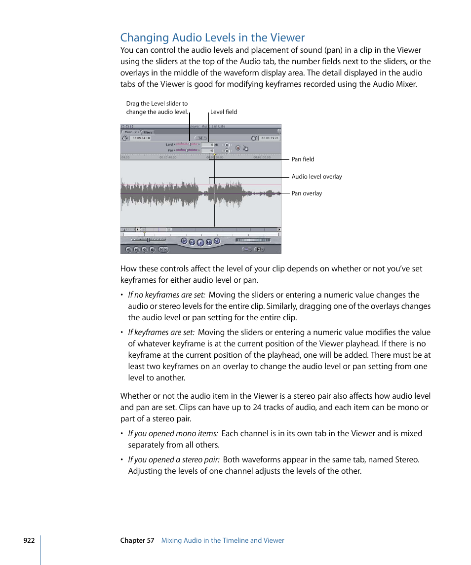 Changing audio levels in the viewer | Apple Final Cut Pro 7 User Manual | Page 922 / 1990