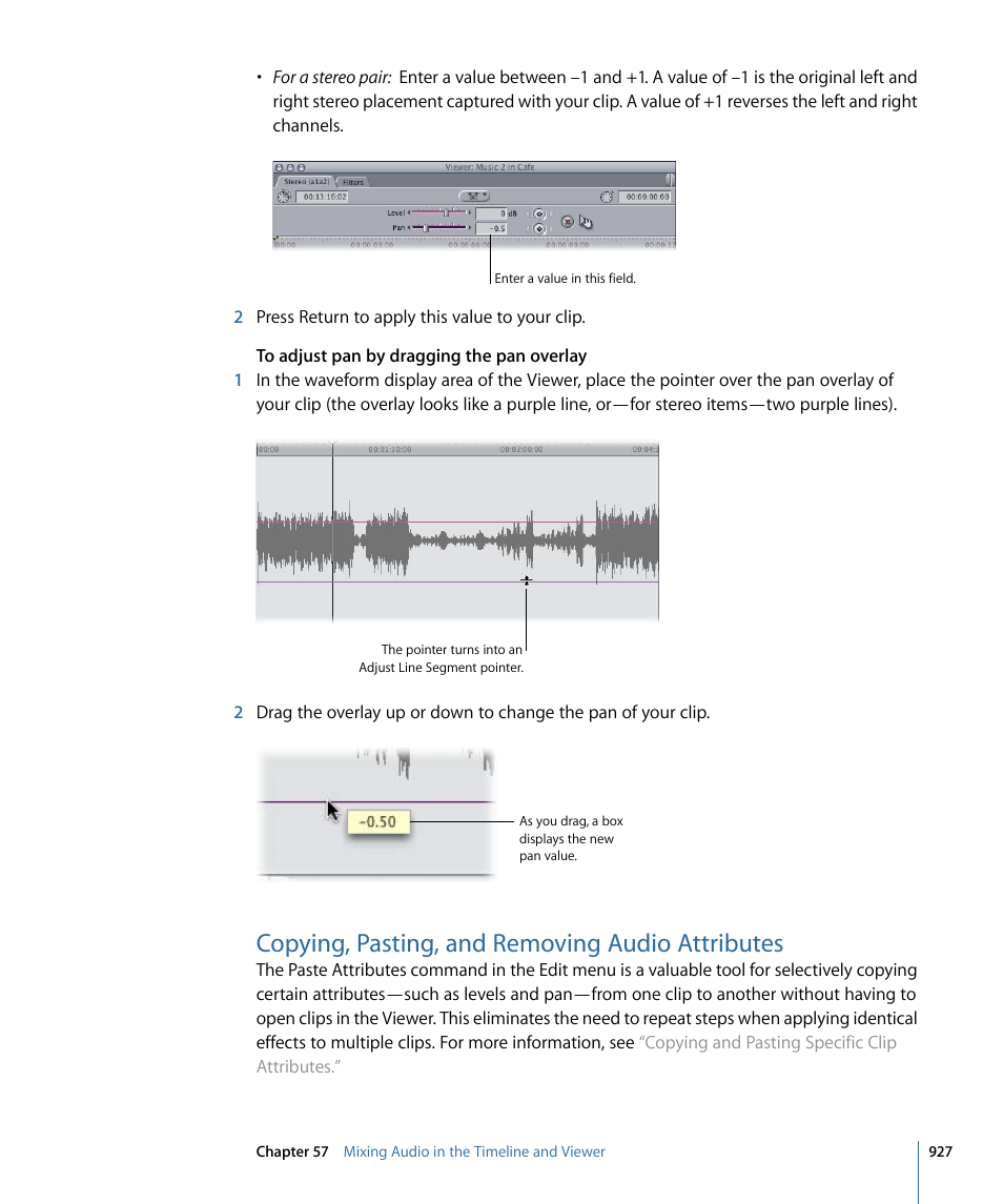 Copying, pasting, and removing audio attributes | Apple Final Cut Pro 7 User Manual | Page 927 / 1990